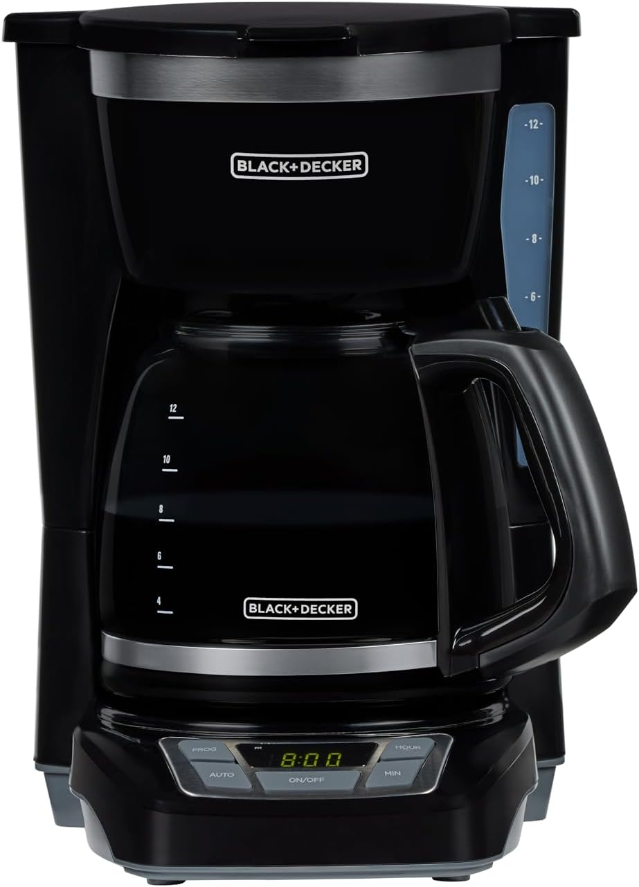 BLACK+DECKER 12 - Cup Digital Coffee Maker, Programmable, Washable Basket Filter, Sneak - A - Cup, Auto Brew, Water Window, Keep Hot Plate, Black - Dinner Ideas Collective
