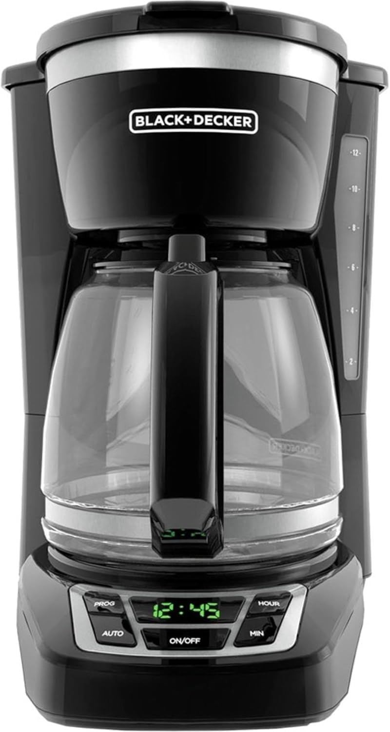 BLACK+DECKER 12 - Cup Digital Coffee Maker, Programmable, Washable Basket Filter, Sneak - A - Cup, Auto Brew, Water Window, Keep Hot Plate, Black - Dinner Ideas Collective