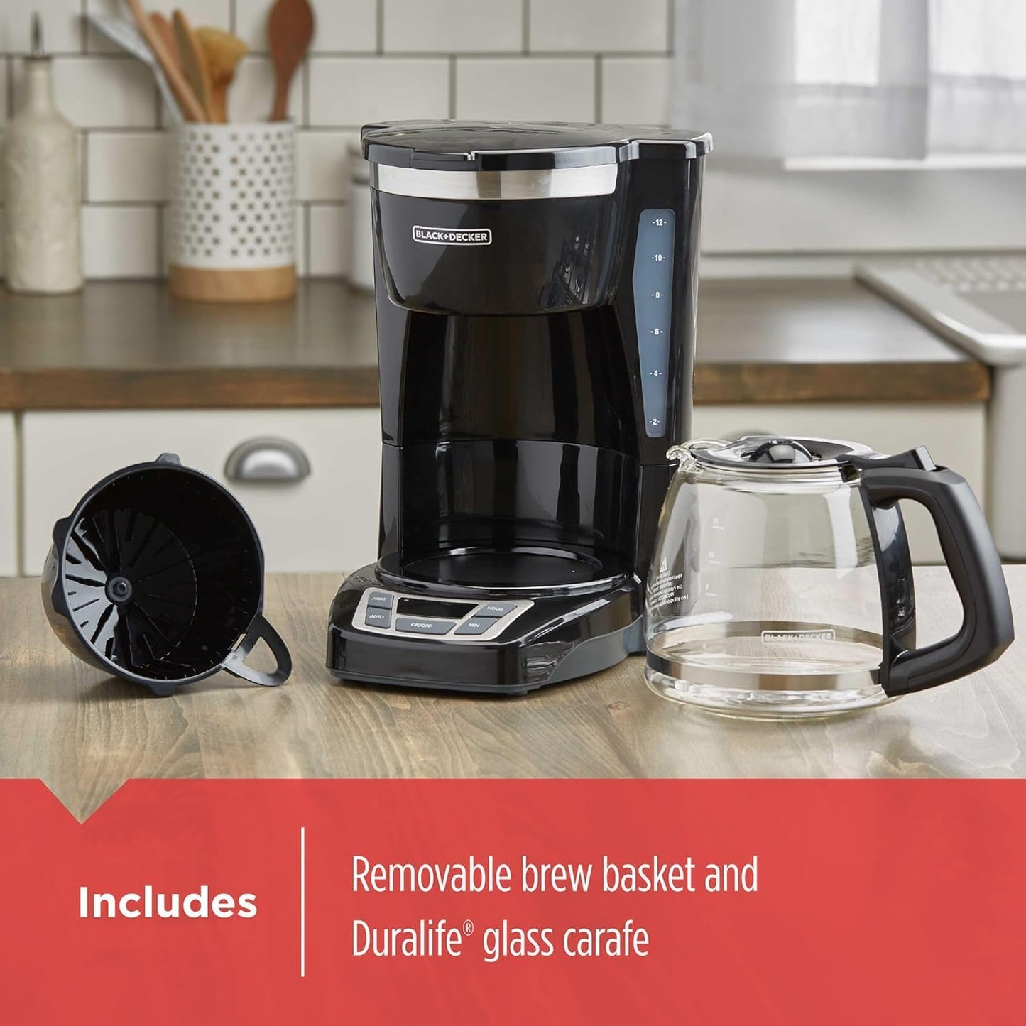 BLACK+DECKER 12 - Cup Digital Coffee Maker, Programmable, Washable Basket Filter, Sneak - A - Cup, Auto Brew, Water Window, Keep Hot Plate, Black - Dinner Ideas Collective