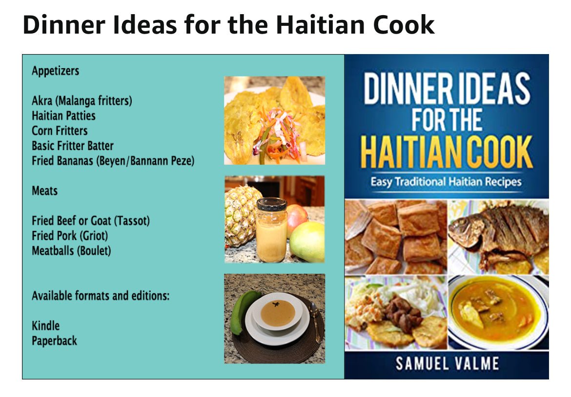A peek inside Dinner Ideas for the Haitian Cook, showcasing step-by-step Haitian food recipes and tips for using traditional Haitian spice blends like epis. This cookbook is a must-have for anyone passionate about authentic Haitian cooking.
