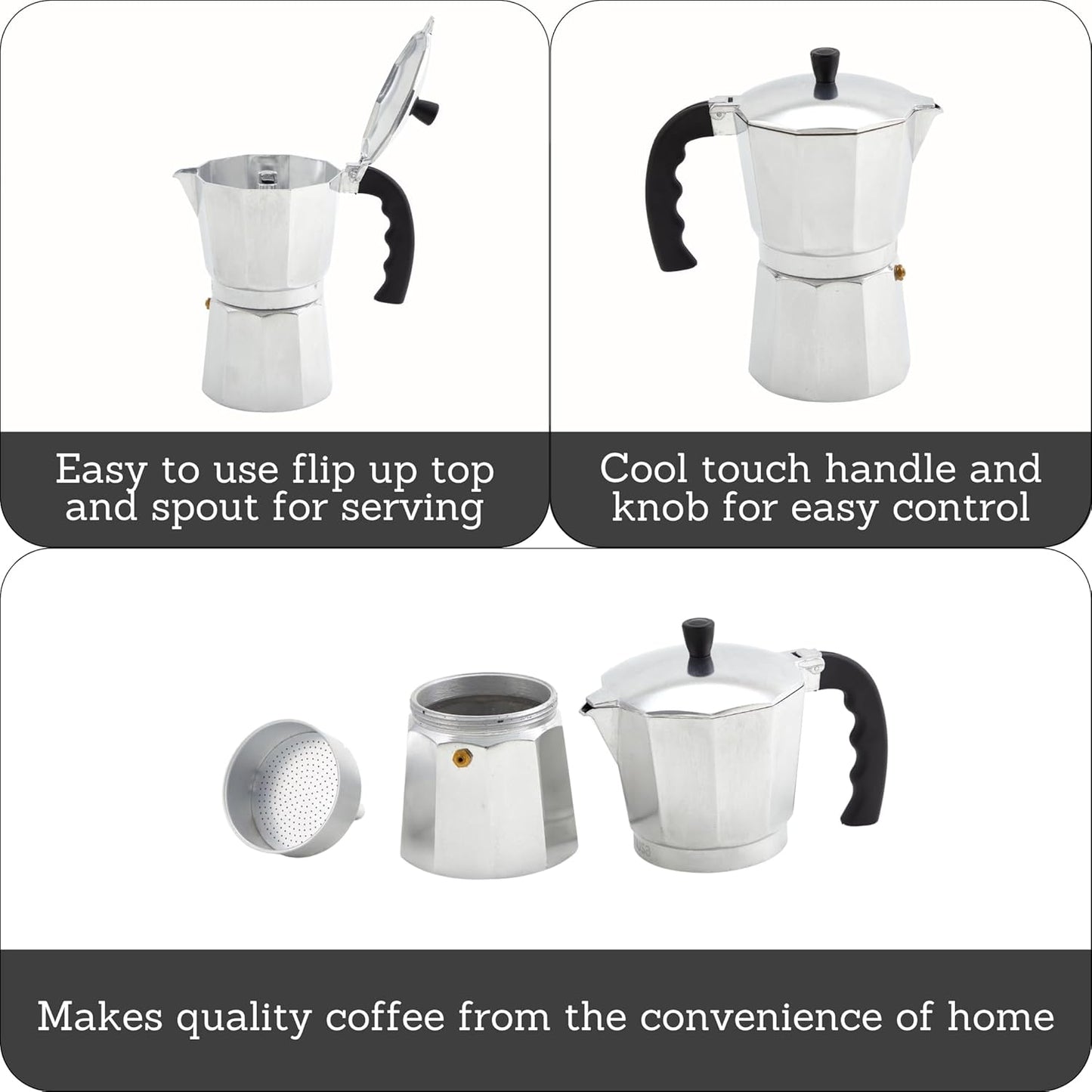 IMUSA USA B120 - 42V Aluminum Espresso Stovetop Coffeemaker 3 - Cup, Silver - Dinner Ideas Collective