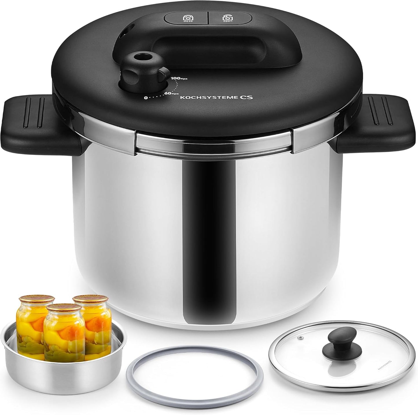 Stainless Steel 6.3 QT Olla de Presion, Easy One - Press Lock, 3 PSI Settings Pressure Cooker - Dinner Ideas Collective