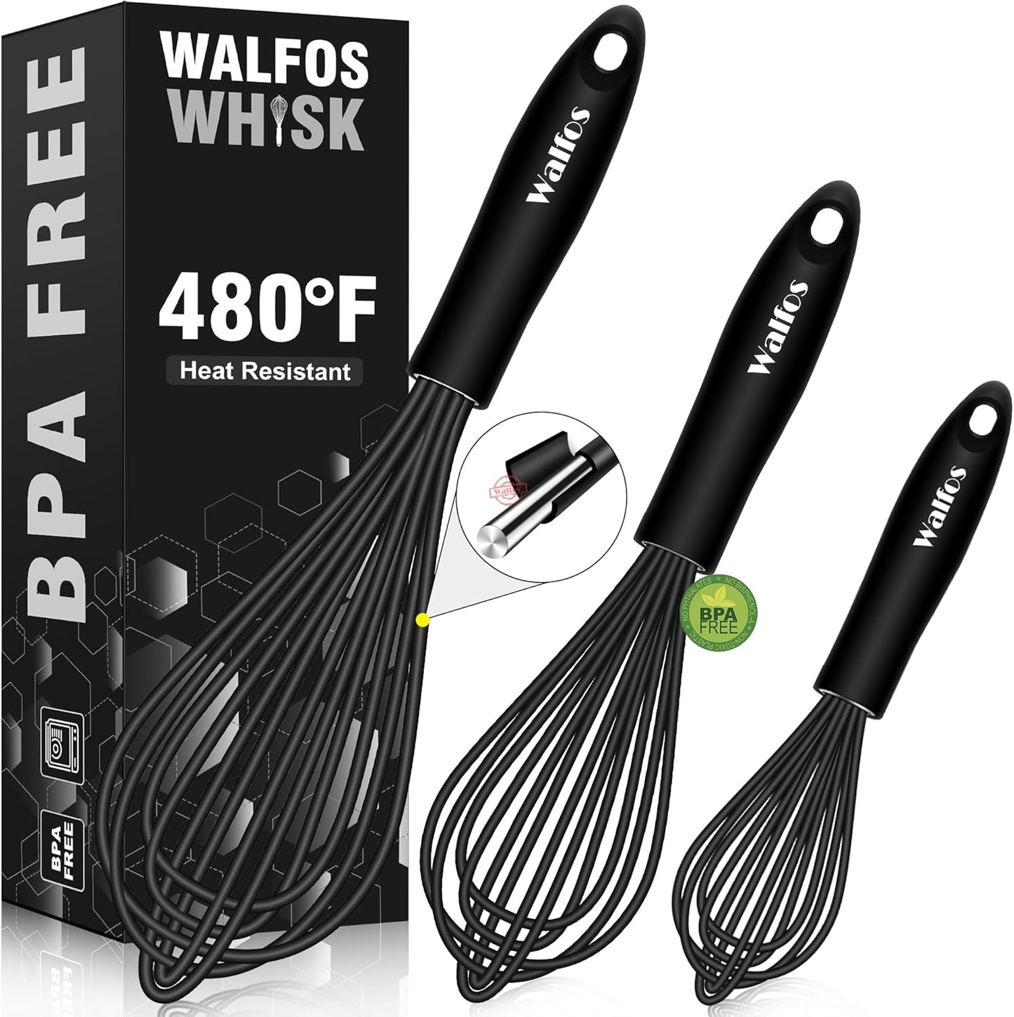 Walfos Silicone Whisk with Stainless Steel Wire - Dinner Ideas Collective