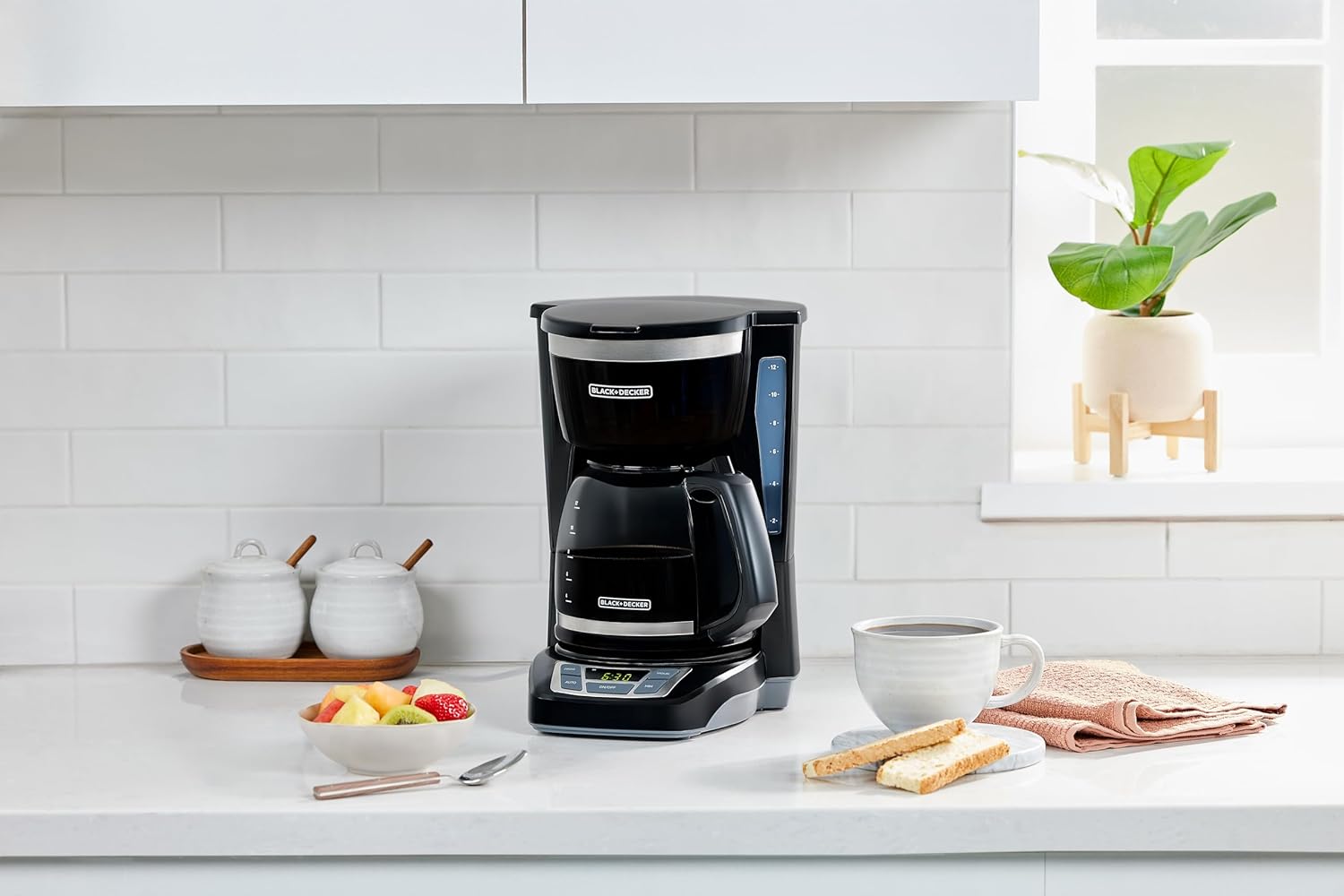 BLACK+DECKER 12 - Cup Digital Coffee Maker, Programmable, Washable Basket Filter, Sneak - A - Cup, Auto Brew, Water Window, Keep Hot Plate, Black - Dinner Ideas Collective