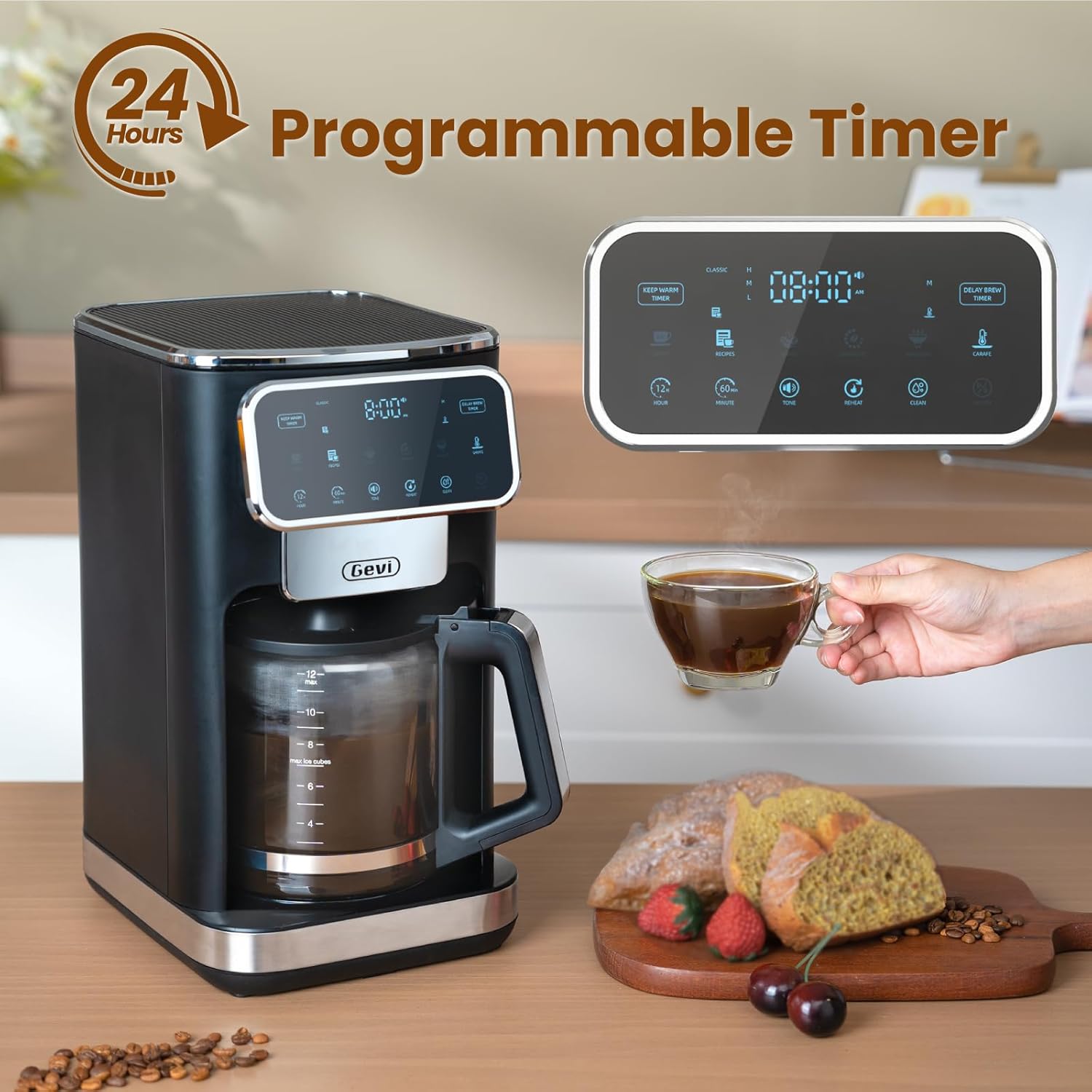 Gevi 12 Cup Programmable Drip Coffee Maker with Touch Screen - Dinner Ideas Collective