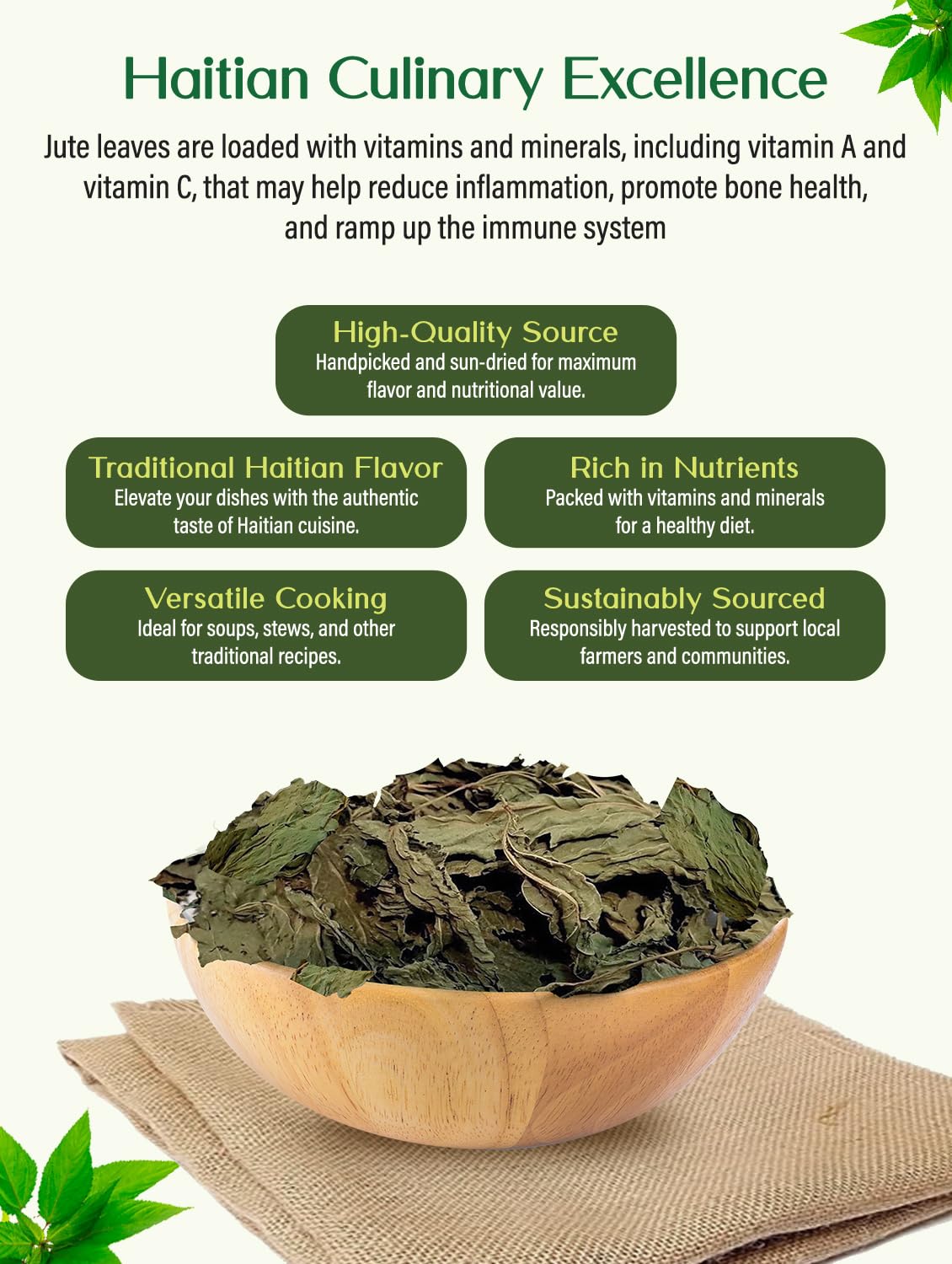 Haitian Lalo - Jute Leaves - Grown in Haiti - 100% Ayisyen - Dinner Ideas Collective