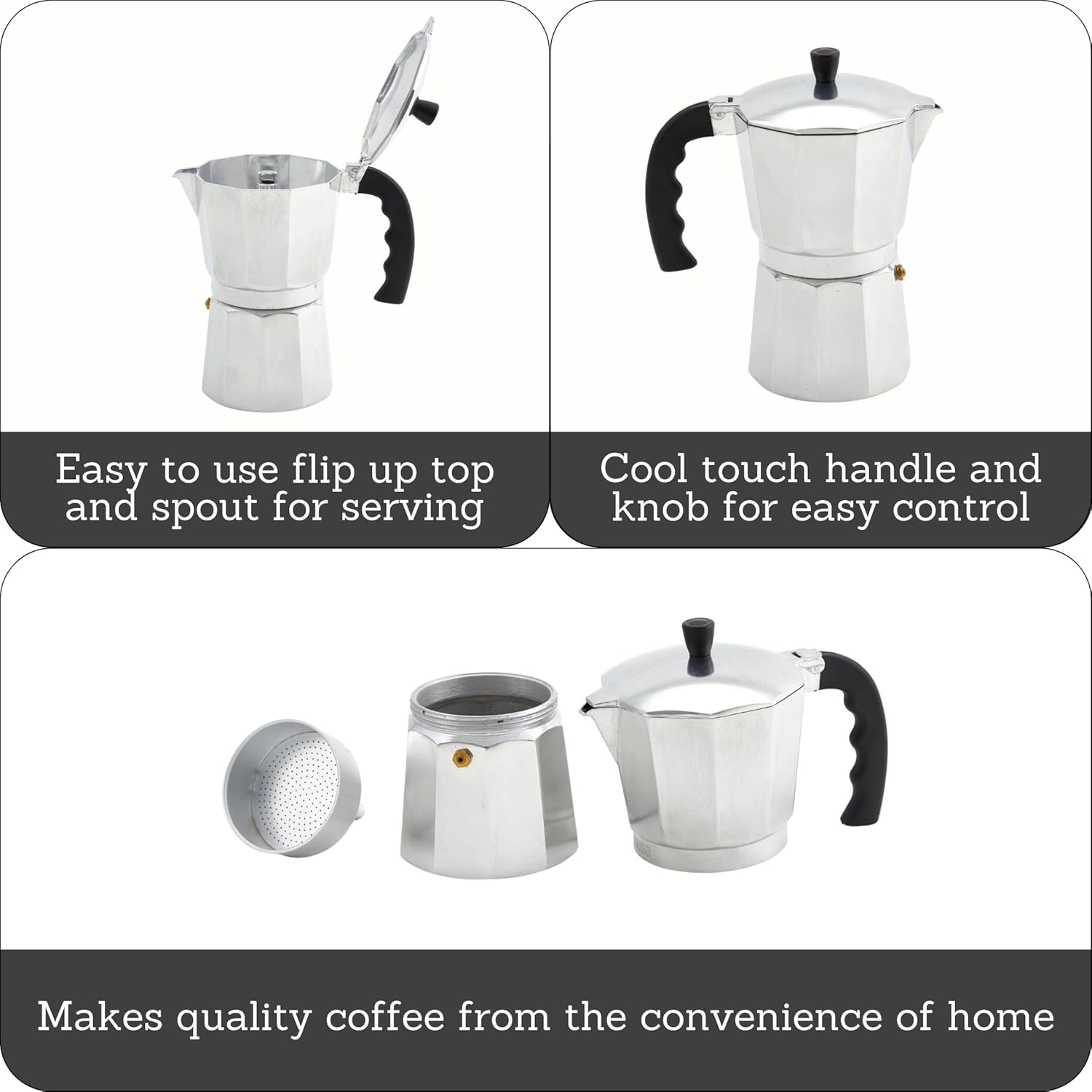IMUSA USA B120 - 42V Aluminum Espresso Stovetop Coffeemaker 3 - Cup, Silver - Dinner Ideas Collective