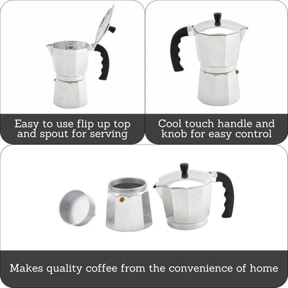 IMUSA USA B120 - 42V Aluminum Espresso Stovetop Coffeemaker 3 - Cup, Silver - Dinner Ideas Collective