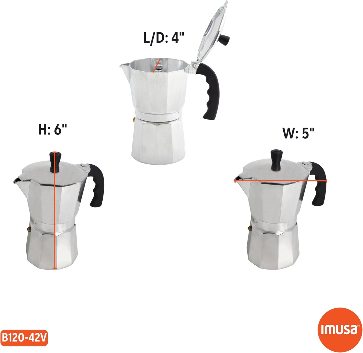 IMUSA USA B120 - 42V Aluminum Espresso Stovetop Coffeemaker 3 - Cup, Silver - Dinner Ideas Collective