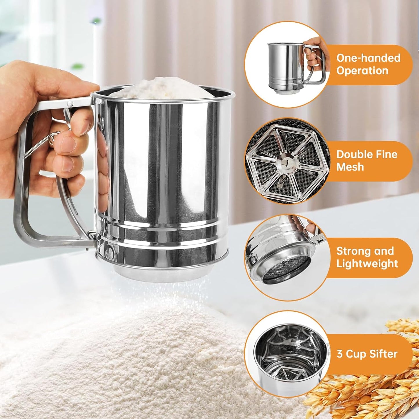 Powdered Sugar Shaker 3 in 1 Stainless Steel Sifter - Dinner Ideas Collective