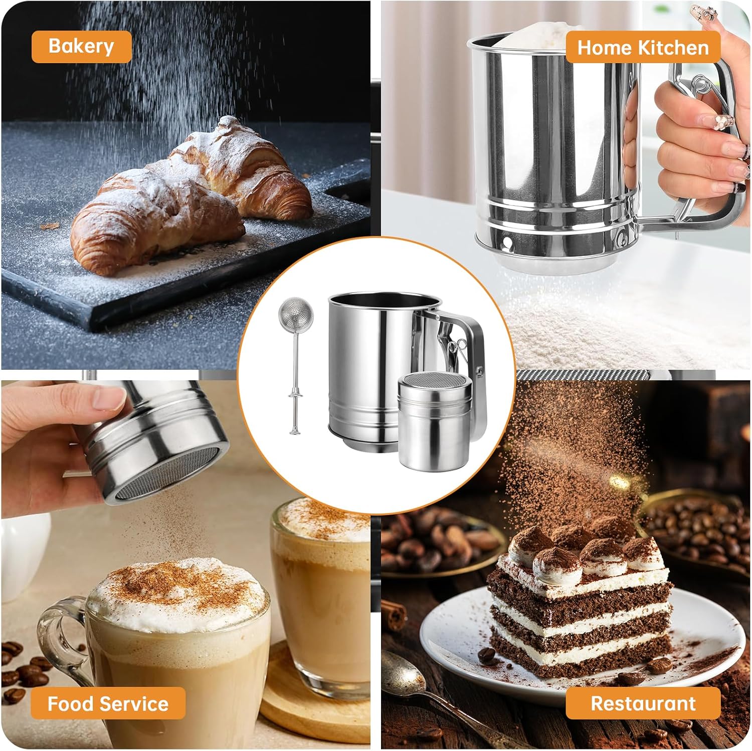Powdered Sugar Shaker 3 in 1 Stainless Steel Sifter - Dinner Ideas Collective