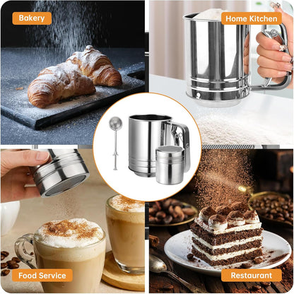 Powdered Sugar Shaker 3 in 1 Stainless Steel Sifter - Dinner Ideas Collective