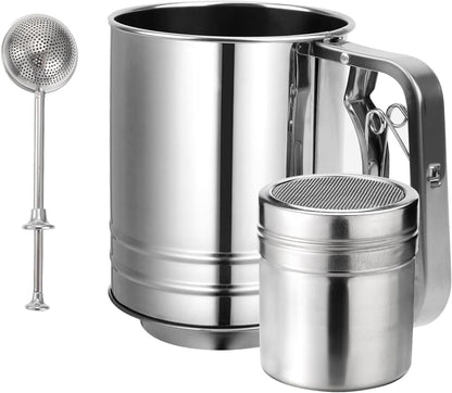 Powdered Sugar Shaker 3 in 1 Stainless Steel Sifter - Dinner Ideas Collective
