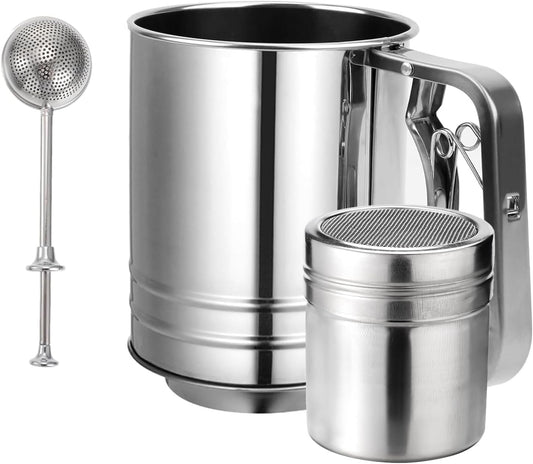 Powdered Sugar Shaker 3 in 1 Stainless Steel Sifter - Dinner Ideas Collective