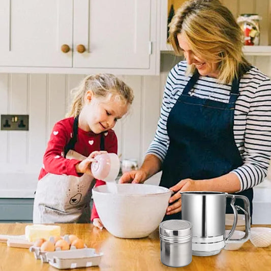 Powdered Sugar Shaker 3 in 1 Stainless Steel Sifter - Dinner Ideas Collective