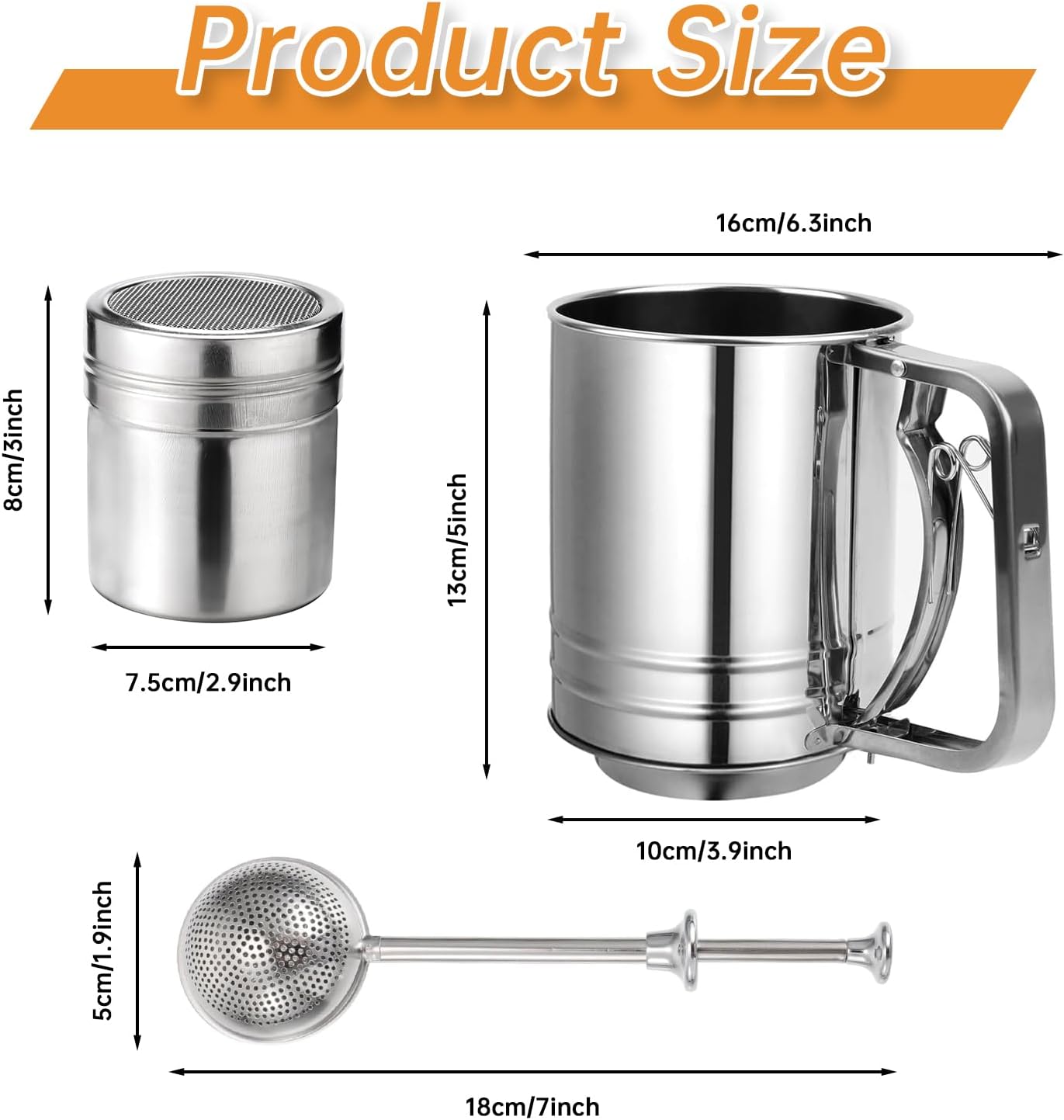 Powdered Sugar Shaker 3 in 1 Stainless Steel Sifter - Dinner Ideas Collective
