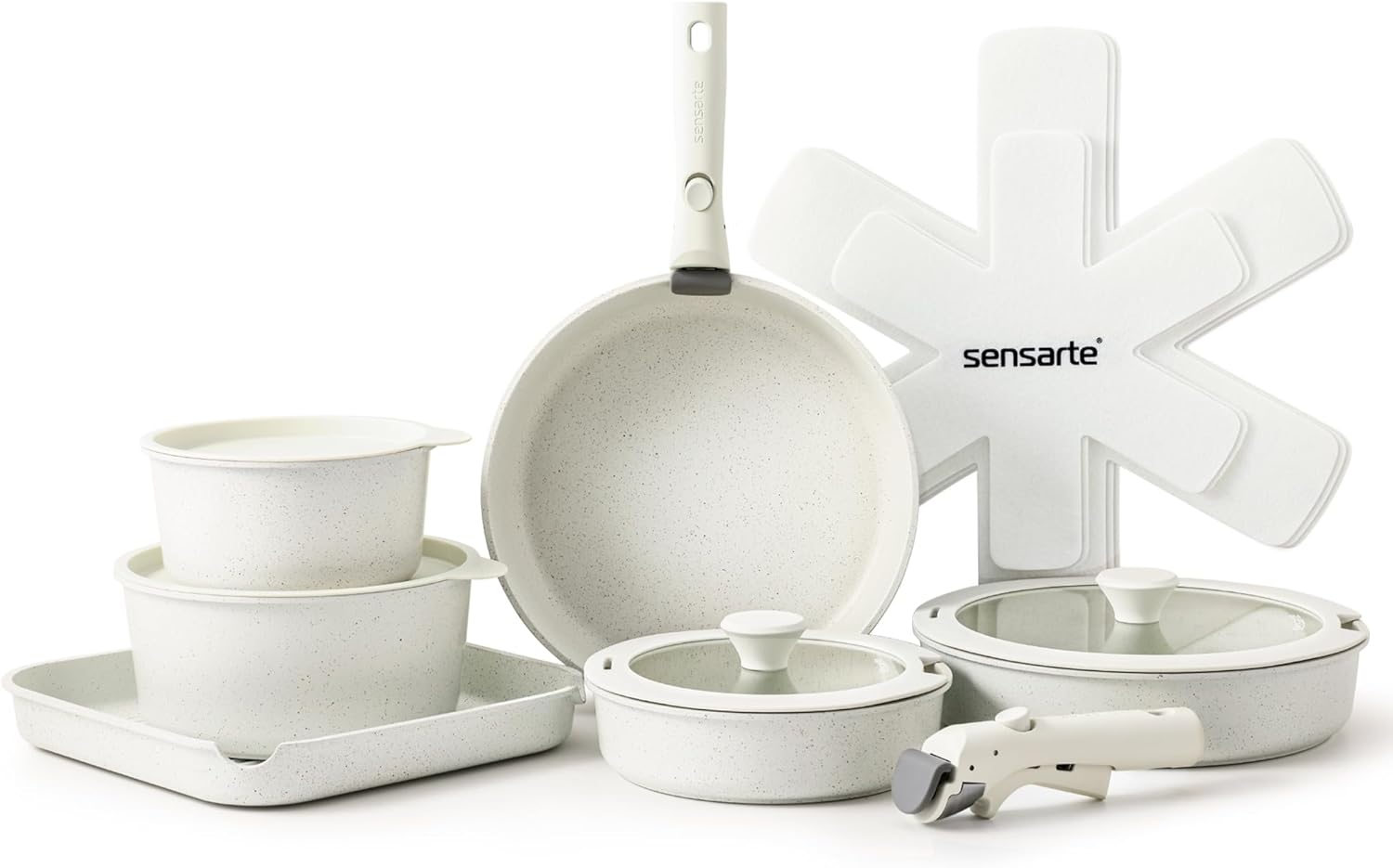 SENSARTE 17 - Piece Nonstick Pots and Pans Set with Detachable Handles - Dinner Ideas Collective