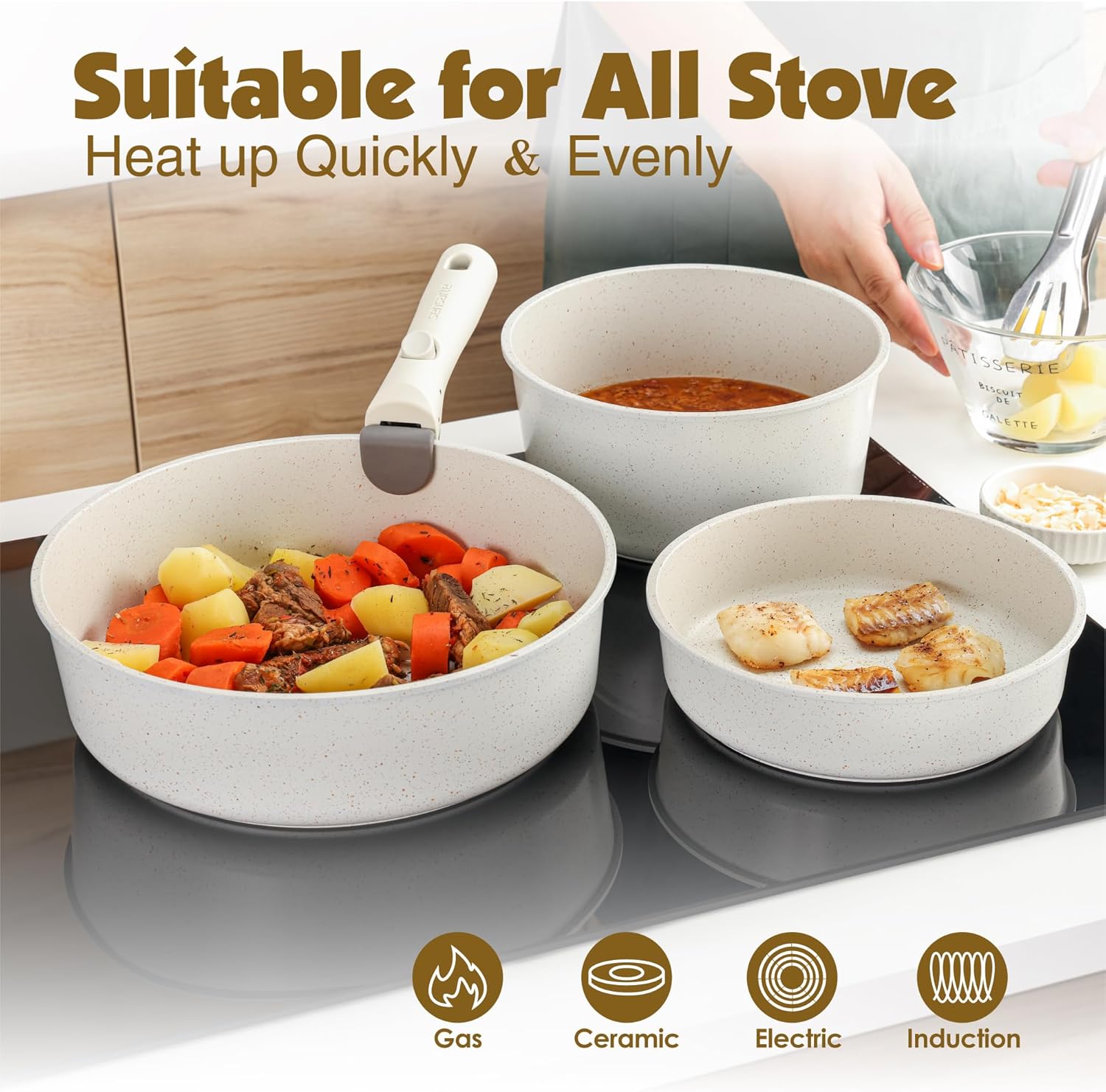 SENSARTE 17 - Piece Nonstick Pots and Pans Set with Detachable Handles - Dinner Ideas Collective