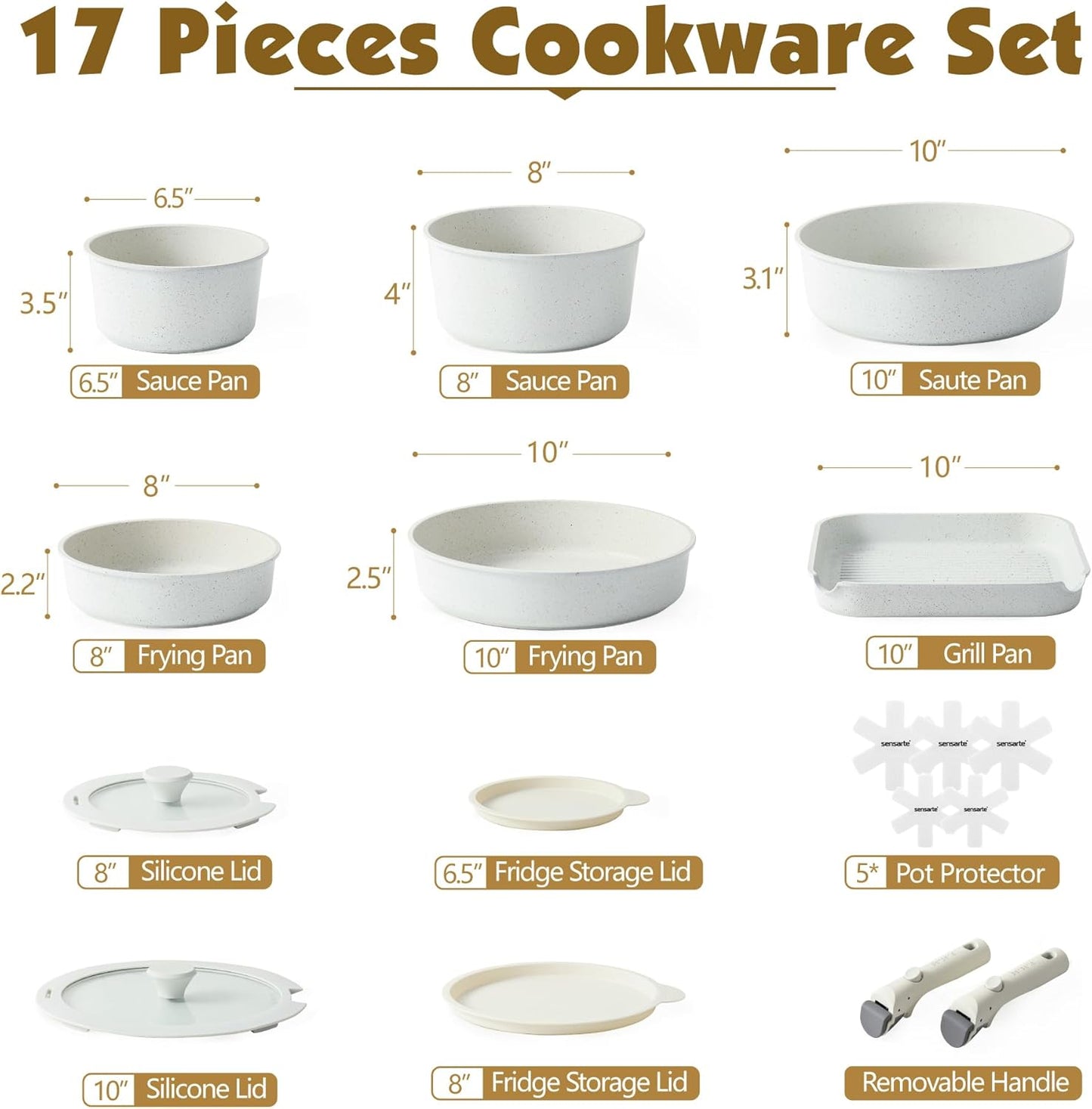 SENSARTE 17 - Piece Nonstick Pots and Pans Set with Detachable Handles - Dinner Ideas Collective
