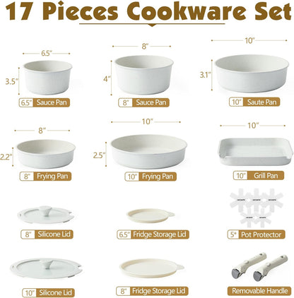 SENSARTE 17 - Piece Nonstick Pots and Pans Set with Detachable Handles - Dinner Ideas Collective