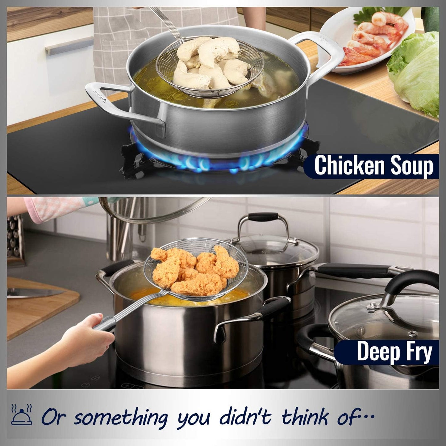Solid Stainless Steel Spider Strainer Skimmer Ladle for Cooking and Frying - Dinner Ideas Collective