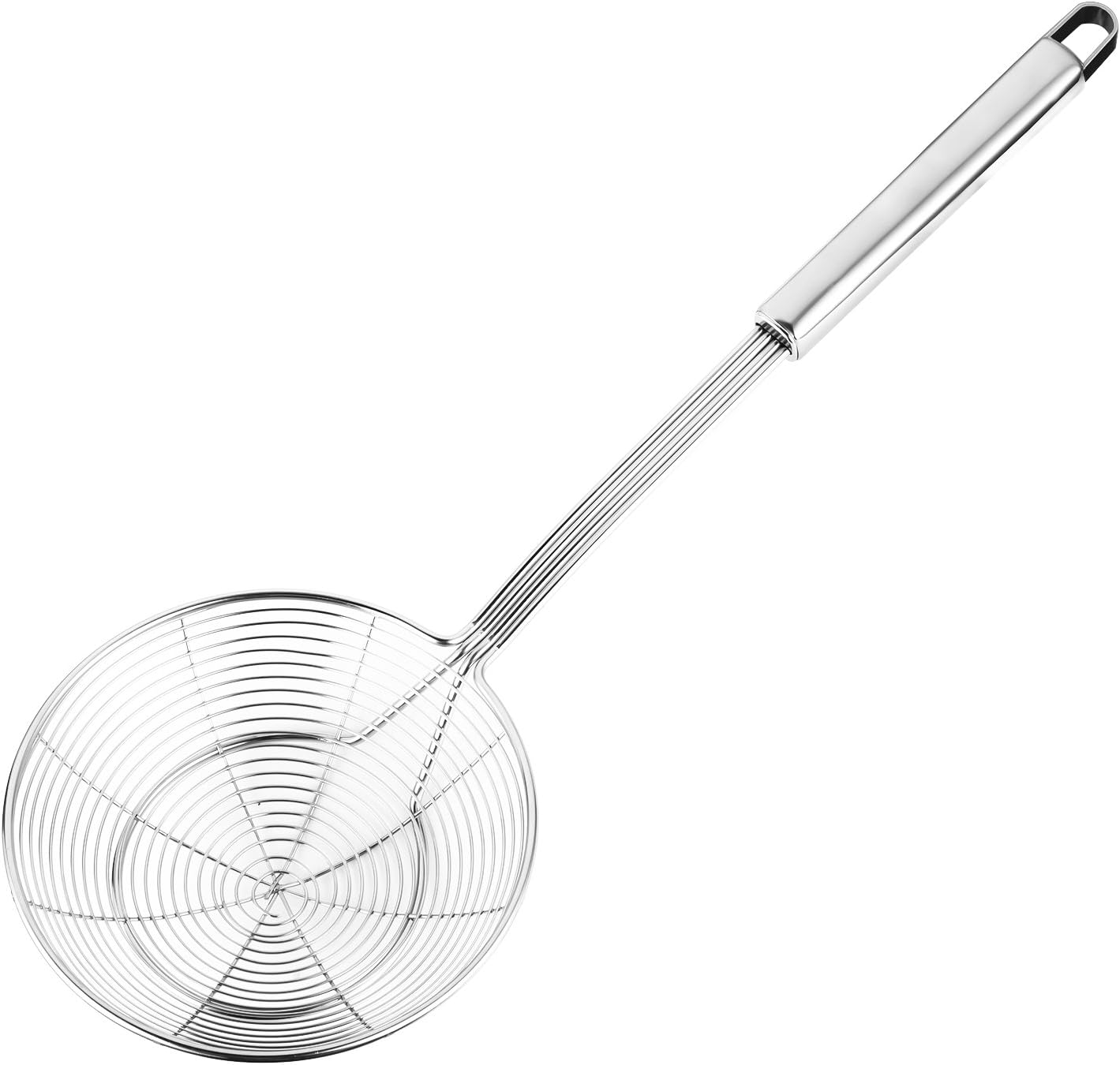 Solid Stainless Steel Spider Strainer Skimmer Ladle for Cooking and Frying - Dinner Ideas Collective