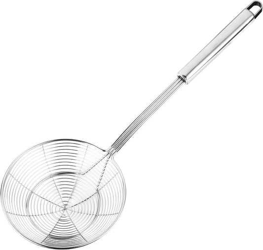 Solid Stainless Steel Spider Strainer Skimmer Ladle for Cooking and Frying - Dinner Ideas Collective