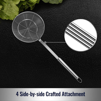 Solid Stainless Steel Spider Strainer Skimmer Ladle for Cooking and Frying - Dinner Ideas Collective