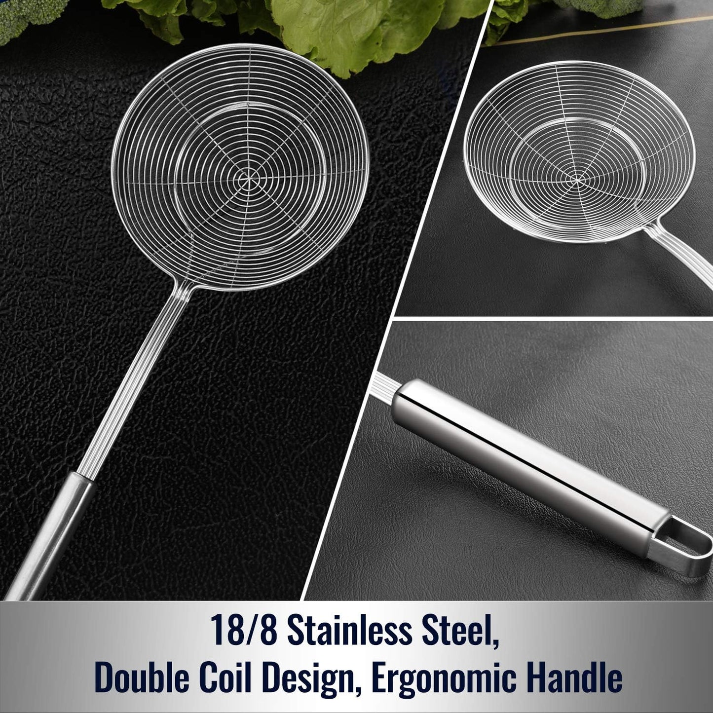 Solid Stainless Steel Spider Strainer Skimmer Ladle for Cooking and Frying - Dinner Ideas Collective