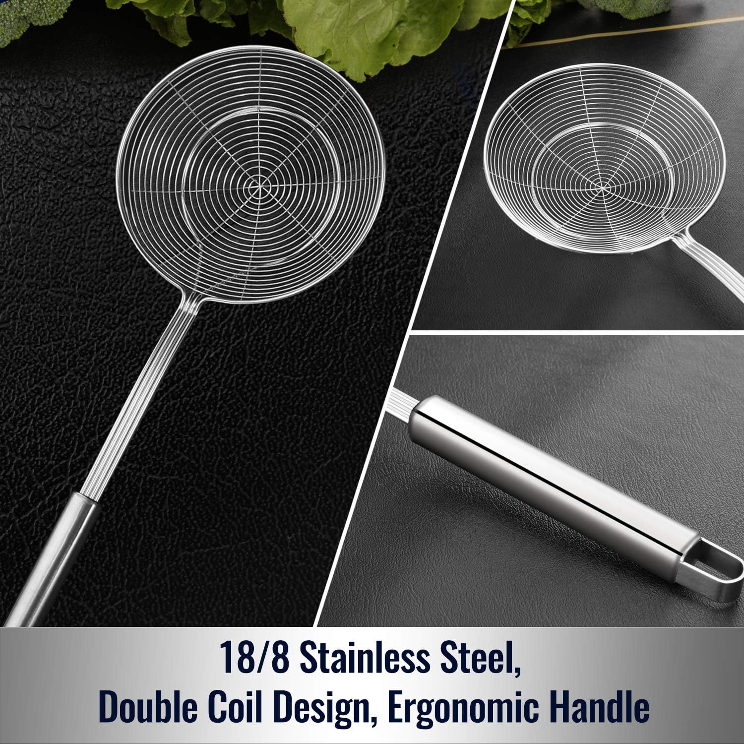 Solid Stainless Steel Spider Strainer Skimmer Ladle for Cooking and Frying - Dinner Ideas Collective