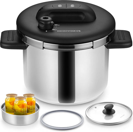 Stainless Steel 6.3 QT Olla de Presion, Easy One - Press Lock, 3 PSI Settings Pressure Cooker - Dinner Ideas Collective