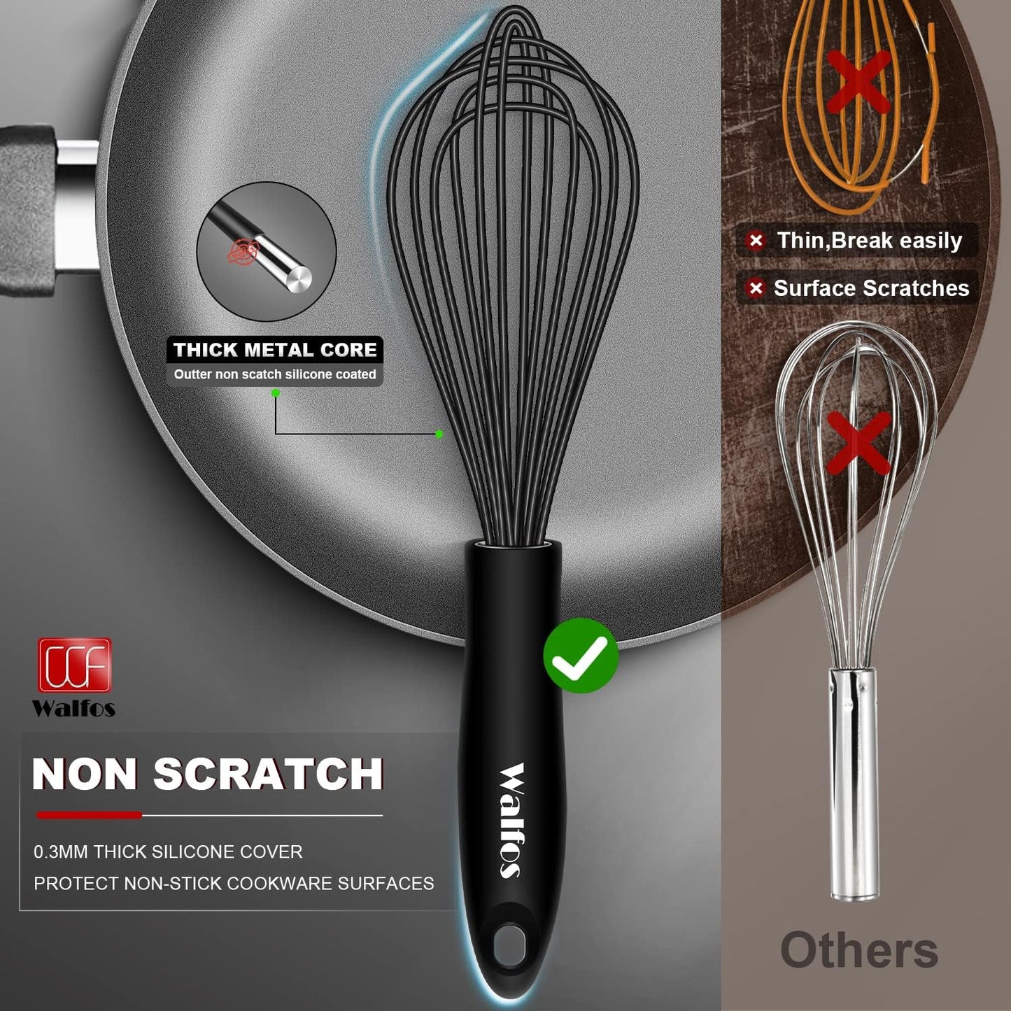 Walfos Silicone Whisk with Stainless Steel Wire - Dinner Ideas Collective