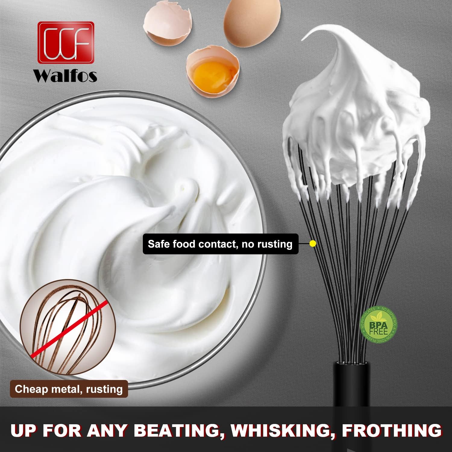 Walfos Silicone Whisk with Stainless Steel Wire - Dinner Ideas Collective